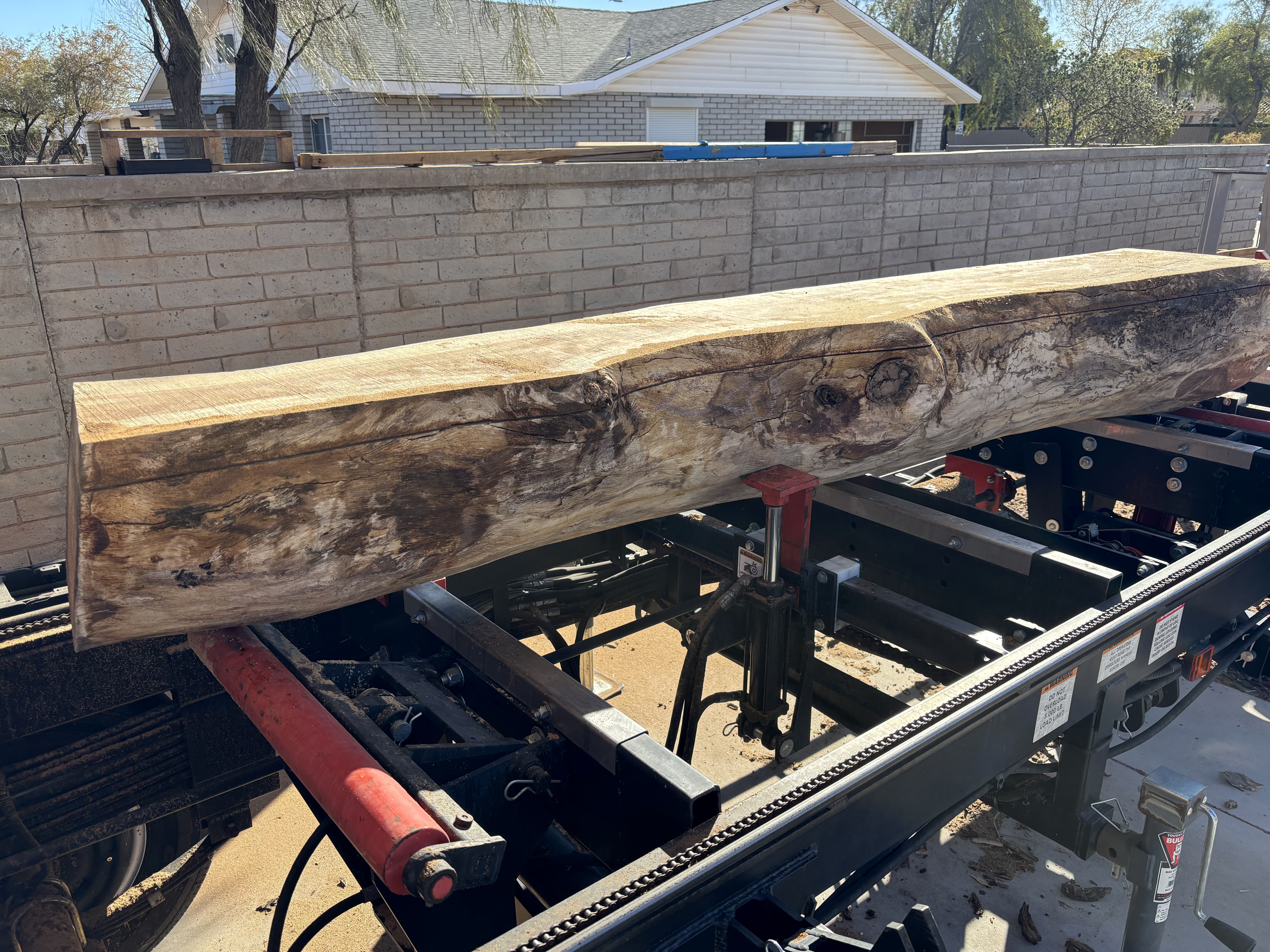 The rosewood log loaded on the sawmill