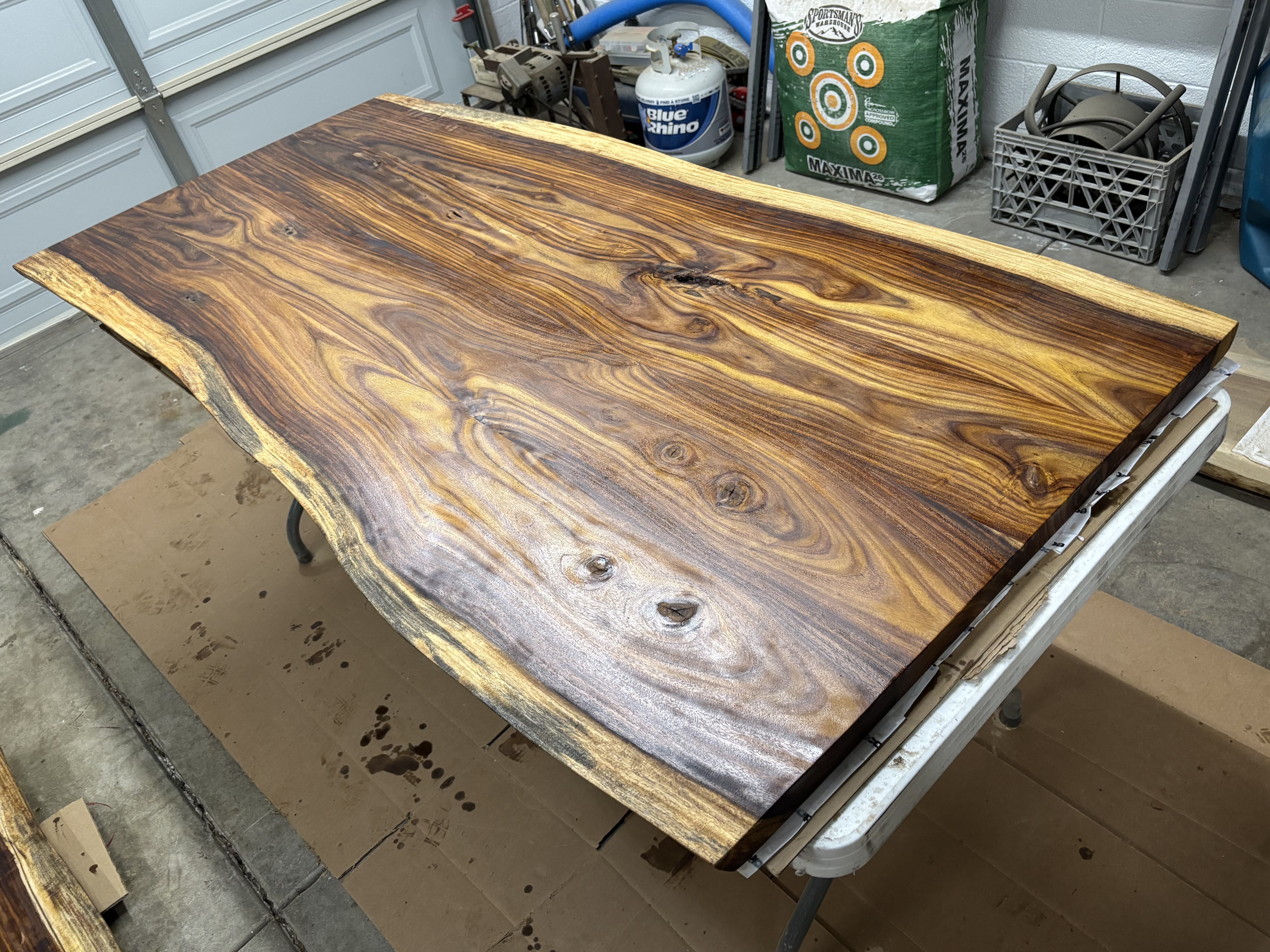 The clear skim coat curing on the show face