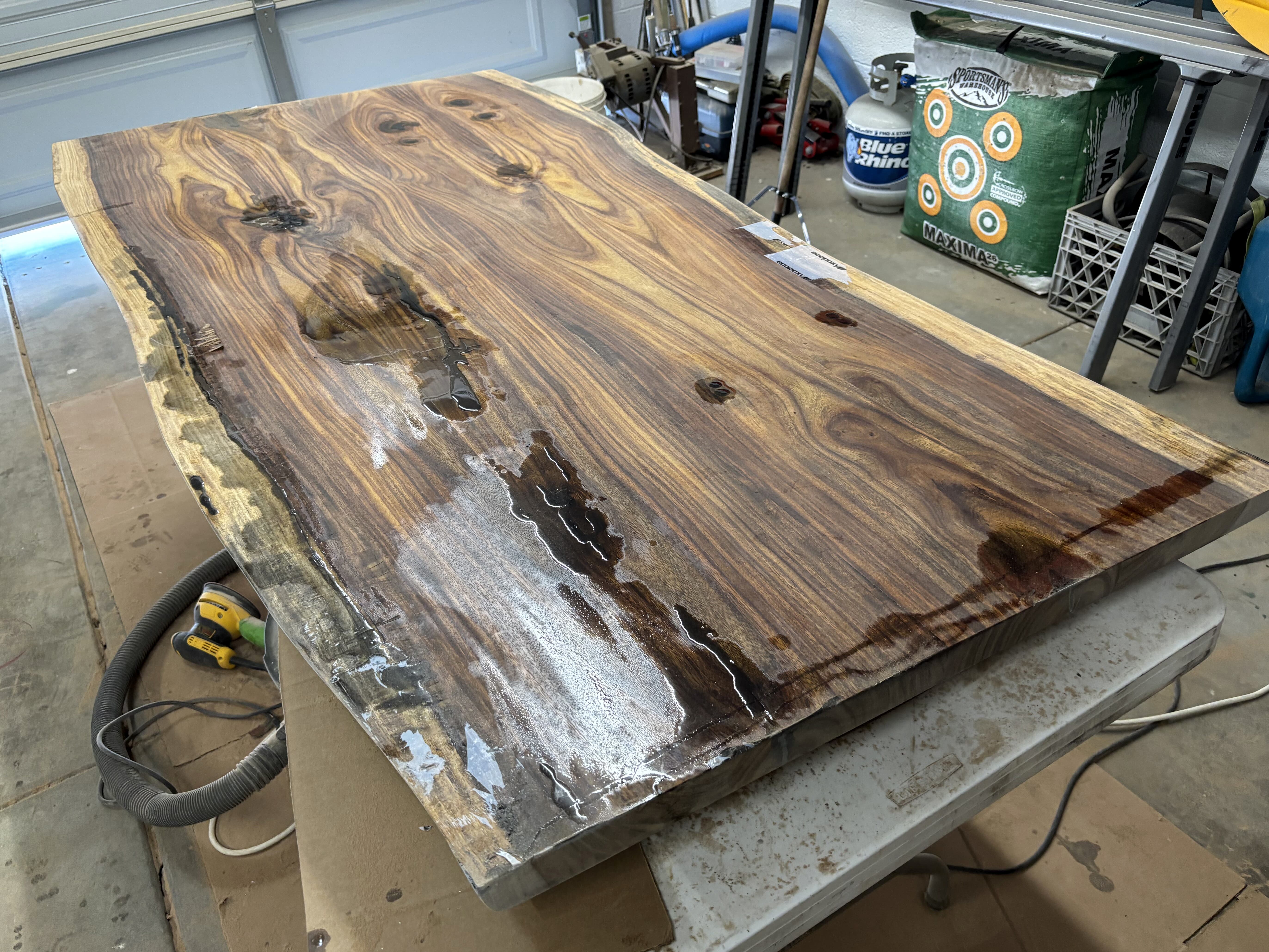 Black epoxy poured into the voids