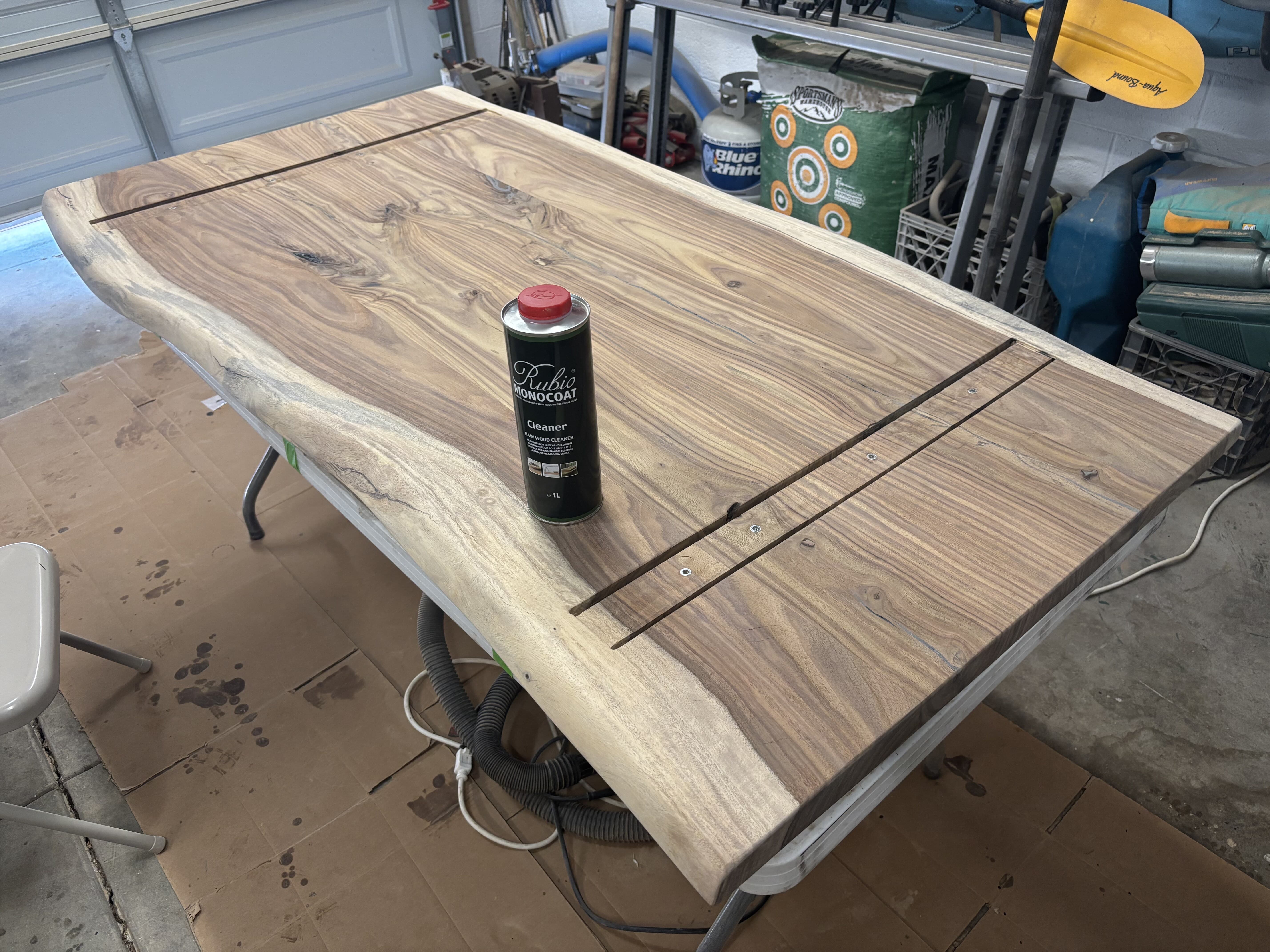 A wipe-down with Rubio Raw Wood Cleaner before oiling